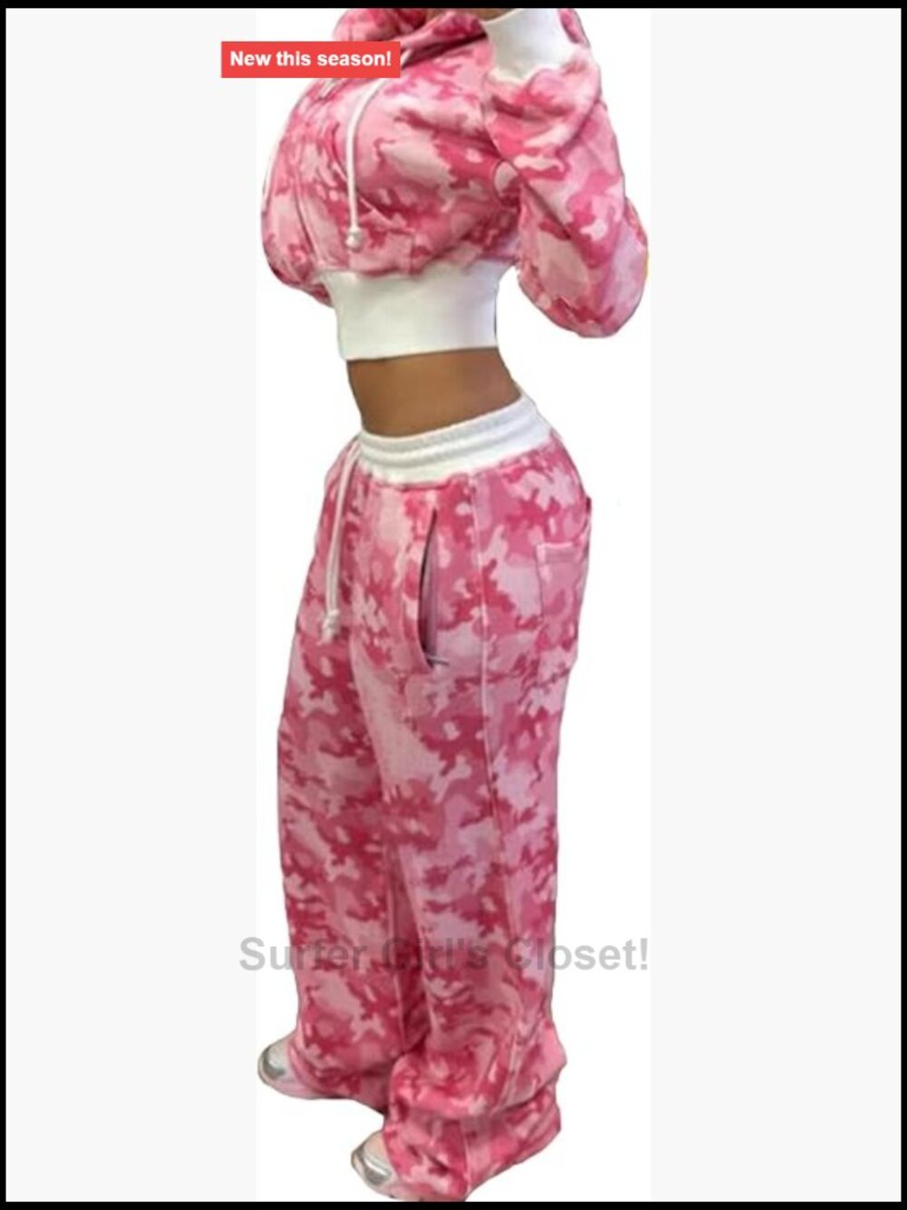 Camo 2 Piece Sweatsuit Zip Up Crop Hoodie & Wide Leg Joggers